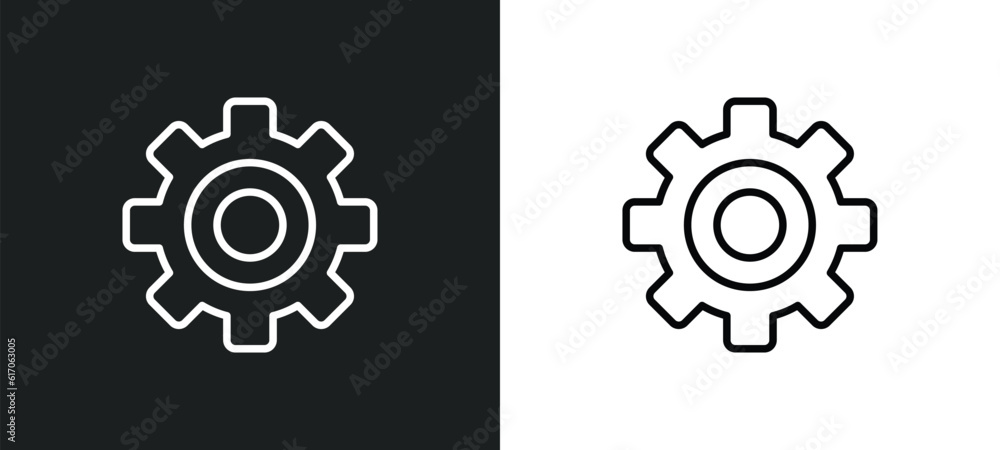 Poster mechanical gears line icon in white and black colors. mechanical gears flat vector icon from mechani