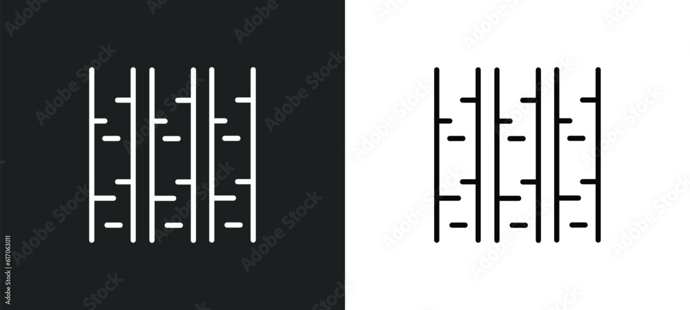 Poster paper birch tree line icon in white and black colors. paper birch tree flat vector icon from paper b