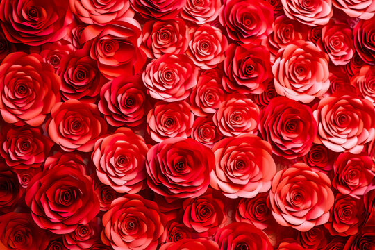 wall with a background of red paper roses handmade craft creative abstraction