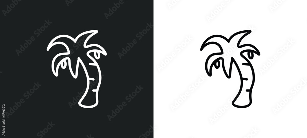 Poster coconut tree standing line icon in white and black colors. coconut tree standing flat vector icon fr
