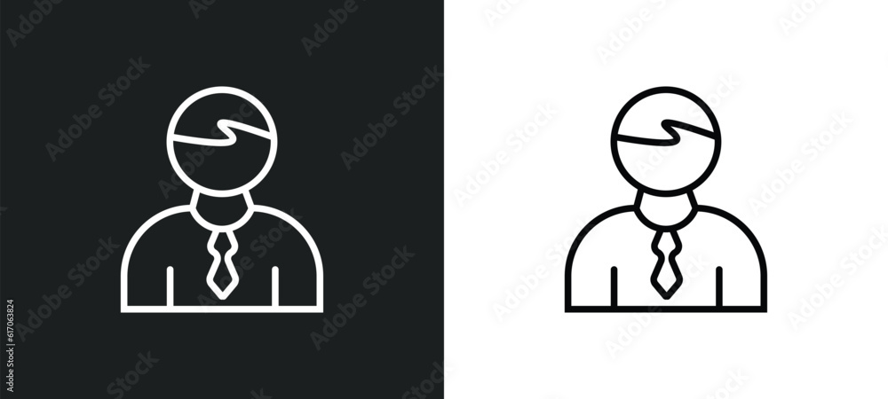 Poster salesman line icon in white and black colors. salesman flat vector icon from salesman collection for