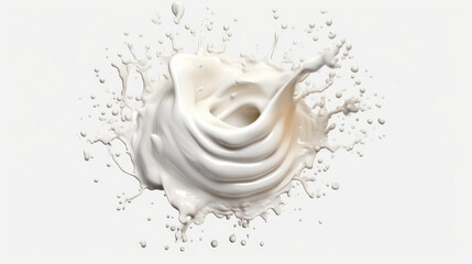 A high-speed milk splash captured mid-air on a white background