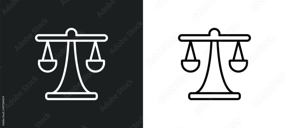 Poster justice scale line icon in white and black colors. justice scale flat vector icon from justice scale