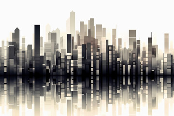 Fototapeta na wymiar Geometric city skyline with a light grey gradient. AI generative