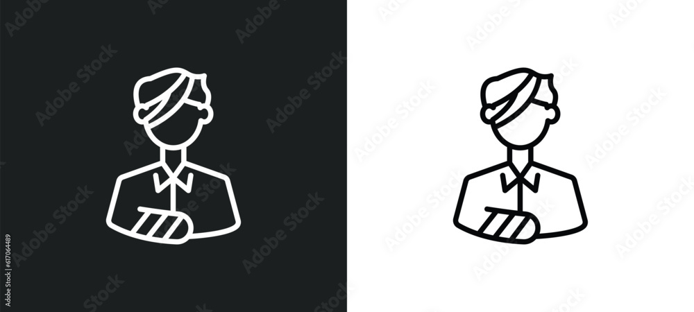 Poster wounded line icon in white and black colors. wounded flat vector icon from wounded collection for we