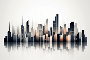 Geometric city skyline with a light grey gradient. AI generative