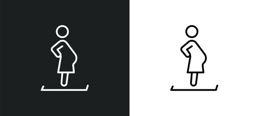 woman pregnant line icon in white and black colors. woman pregnant flat vector icon from woman pregnant collection for web, mobile apps and ui.