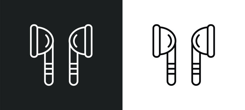 ear buds line icon in white and black colors. ear buds flat vector icon from ear buds collection for web, mobile apps and ui.