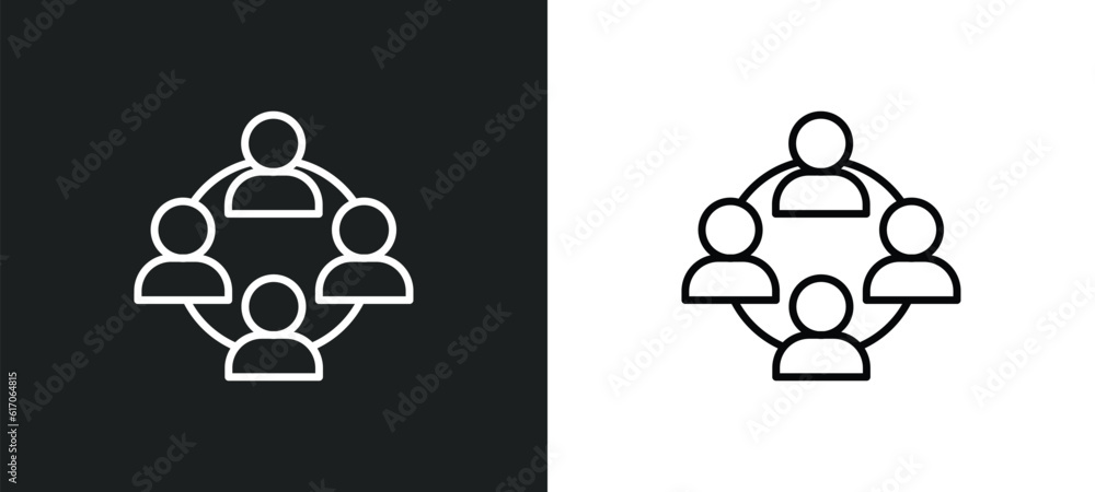 Poster work team line icon in white and black colors. work team flat vector icon from work team collection 