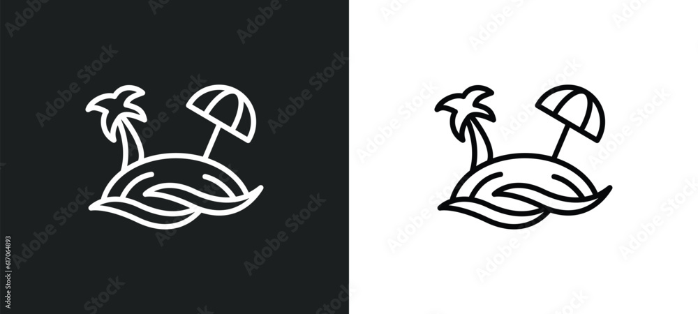 Poster beach line icon in white and black colors. beach flat vector icon from beach collection for web, mob