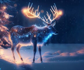 Fototapeta na wymiar magic festive reindeer covered in glowing garland, AI Generated