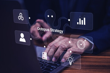 Octopus Strategy for Business marketing management concept. Document management, ERP software.