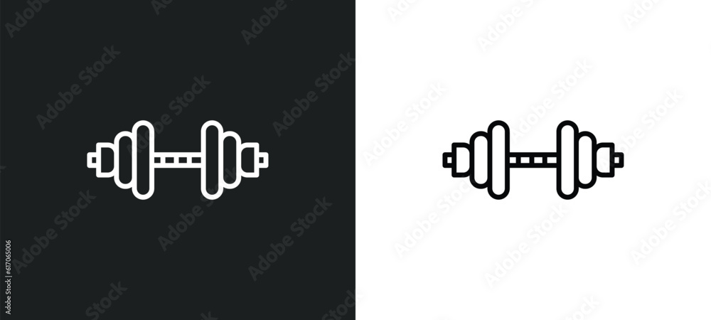Poster dumbbells line icon in white and black colors. dumbbells flat vector icon from dumbbells collection 