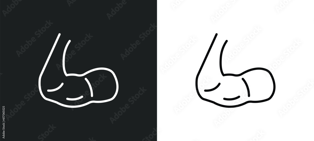 Poster biceps line icon in white and black colors. biceps flat vector icon from biceps collection for web, 