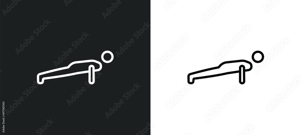 Poster push up line icon in white and black colors. push up flat vector icon from push up collection for we