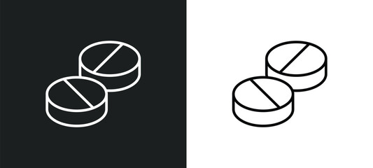 pills line icon in white and black colors. pills flat vector icon from pills collection for web, mobile apps and ui.