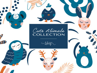 Fototapeta premium Animaux mignons pour enfants et formes