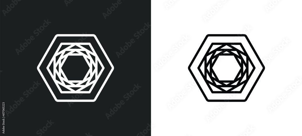 Poster polygonal hexagon line icon in white and black colors. polygonal hexagon flat vector icon from polyg