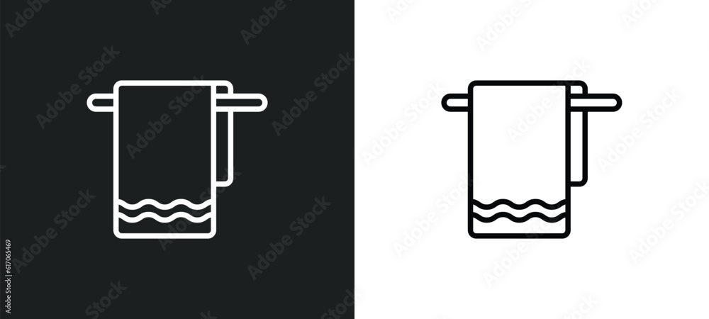 Poster towel line icon in white and black colors. towel flat vector icon from towel collection for web, mob