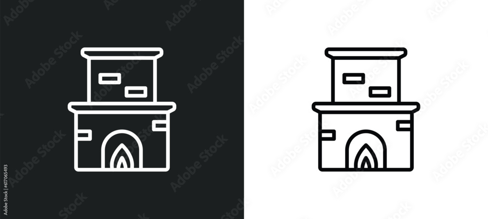 Poster fireplace line icon in white and black colors. fireplace flat vector icon from fireplace collection 