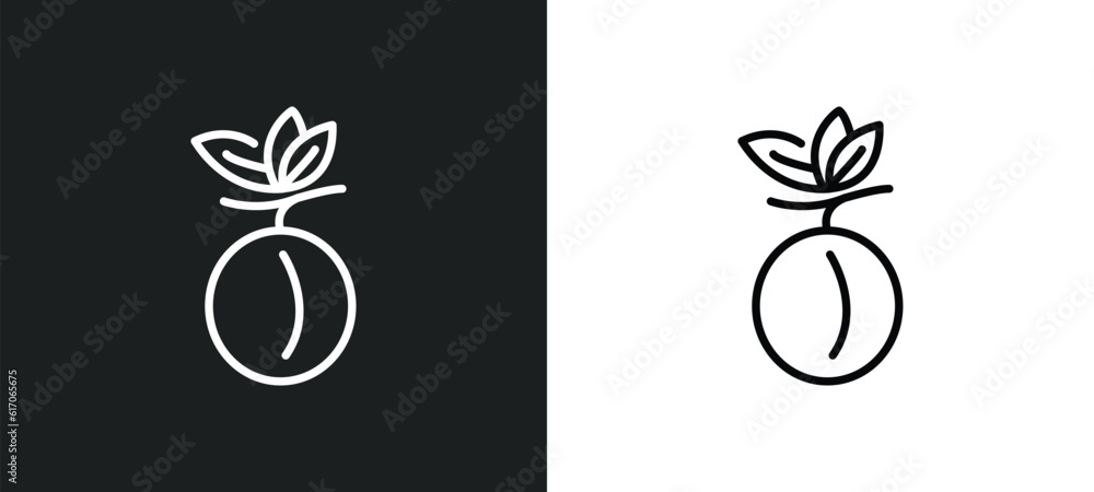 Poster plum line icon in white and black colors. plum flat vector icon from plum collection for web, mobile