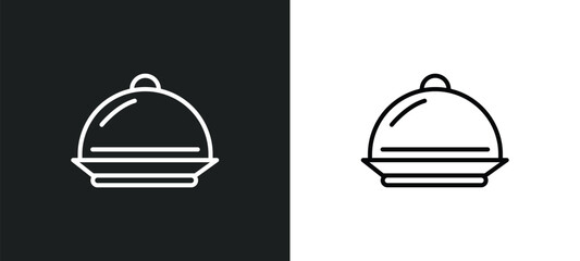 covered food tray line icon in white and black colors. covered food tray flat vector icon from covered food tray collection for web, mobile apps and ui.