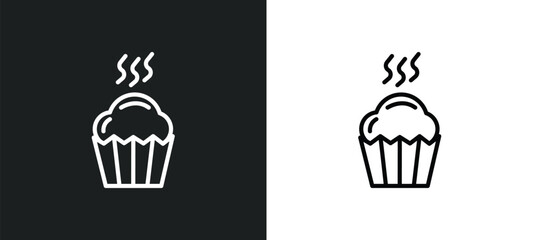 muffin bake line icon in white and black colors. muffin bake flat vector icon from muffin bake collection for web, mobile apps and ui.