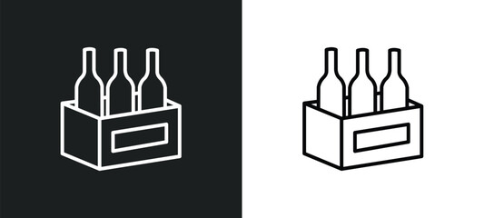 wine bottles in a box line icon in white and black colors. wine bottles in a box flat vector icon from wine bottles a box collection for web, mobile apps and ui.