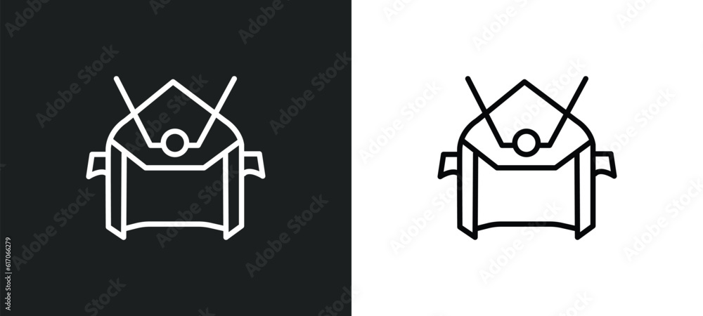 Poster samurai helmet line icon in white and black colors. samurai helmet flat vector icon from samurai hel