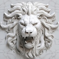 Portrait of Lion animal in marble sculpture style. Ancient statue of animal. Generative AI