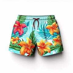 Swim trunks fashion clothing with colorful pattern isolated on white background. Generative AI