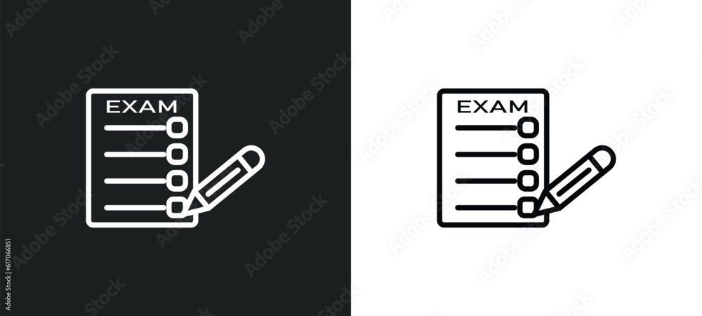 Poster exams line icon in white and black colors. exams flat vector icon from exams collection for web, mob