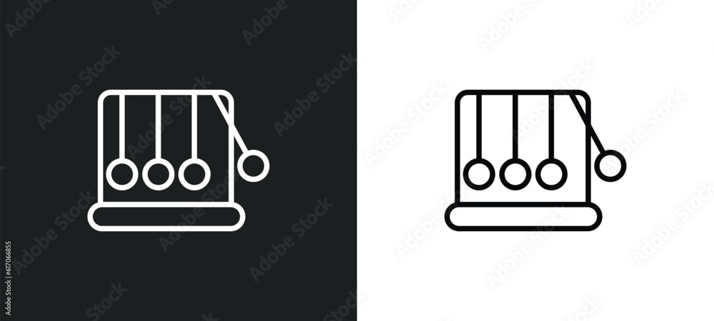 Poster newton cradle line icon in white and black colors. newton cradle flat vector icon from newton cradle