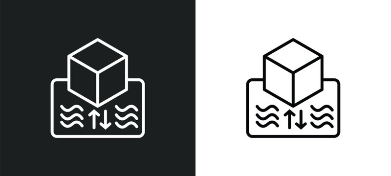 archimedes principle line icon in white and black colors. archimedes principle flat vector icon from archimedes principle collection for web, mobile apps and ui.