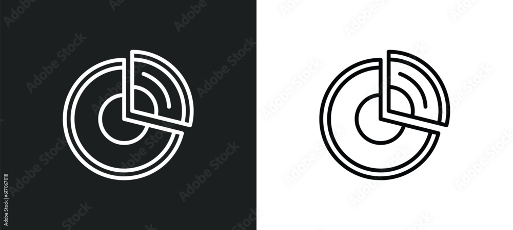 Poster pie chart line icon in white and black colors. pie chart flat vector icon from pie chart collection 