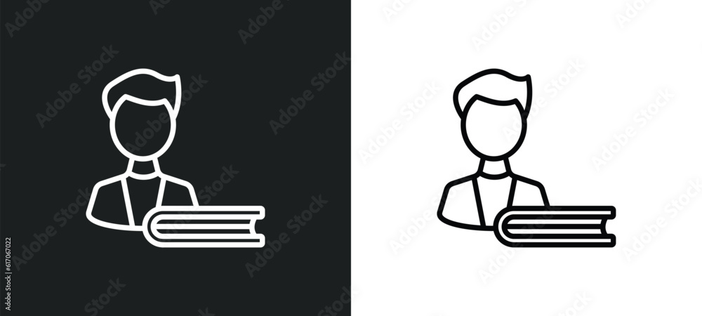 Aufkleber student and books line icon in white and black colors. student and books flat vector icon from stude