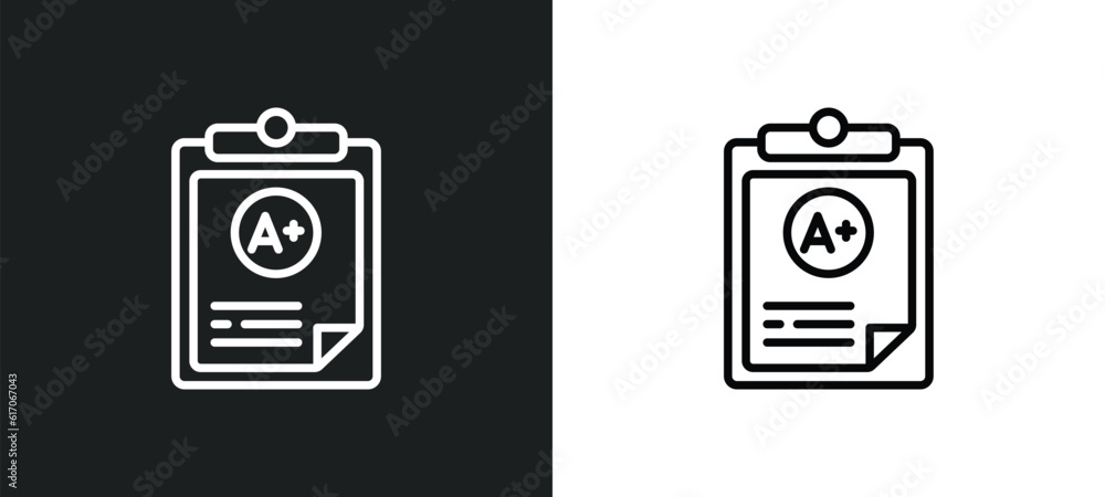 Poster clipboard with a+ line icon in white and black colors. clipboard with a+ flat vector icon from clipb