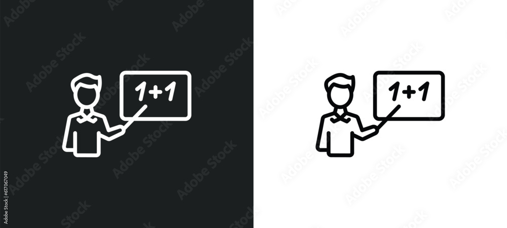 Poster teach line icon in white and black colors. teach flat vector icon from teach collection for web, mob