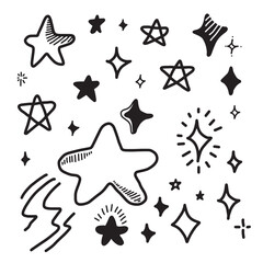 Hand drawn stars set. Star doodles collection on white background.