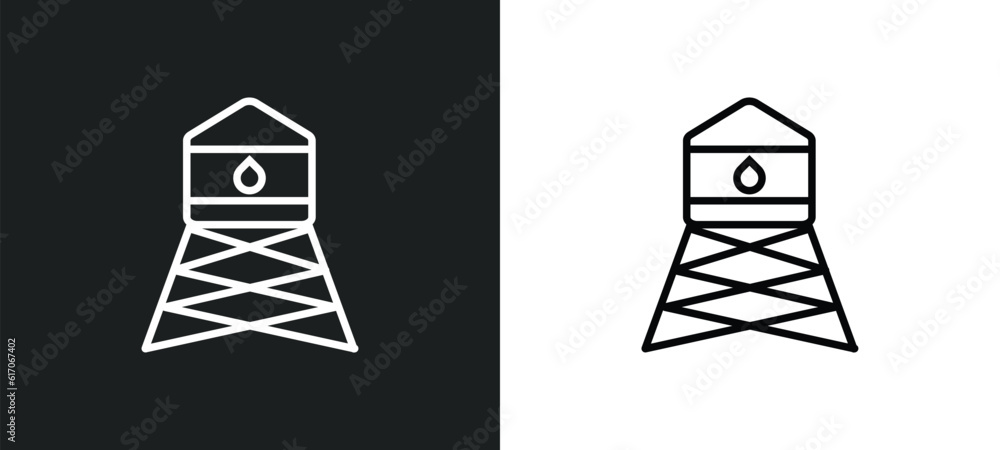Poster watertower line icon in white and black colors. watertower flat vector icon from watertower collecti