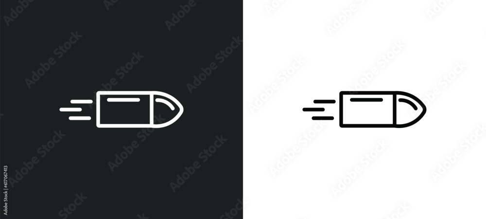 Poster bullet line icon in white and black colors. bullet flat vector icon from bullet collection for web, 