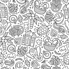 India culture hand drawn doodles seamless pattern. Indian backgraund
