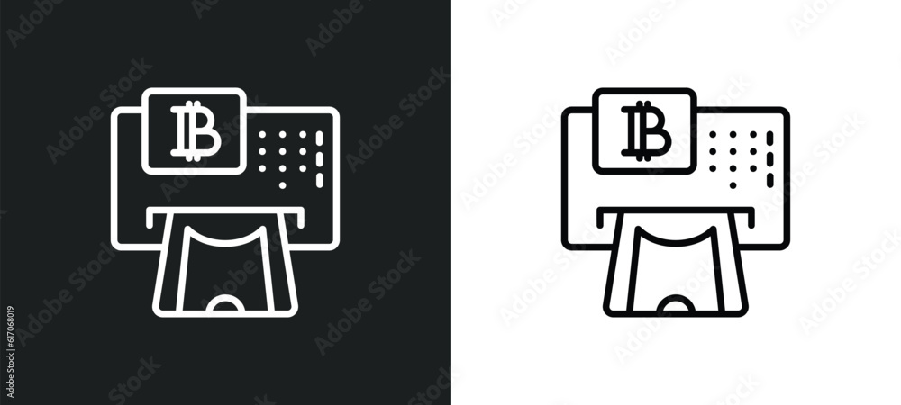 Poster atm line icon in white and black colors. atm flat vector icon from atm collection for web, mobile ap