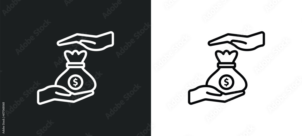 Poster saving line icon in white and black colors. saving flat vector icon from saving collection for web, 