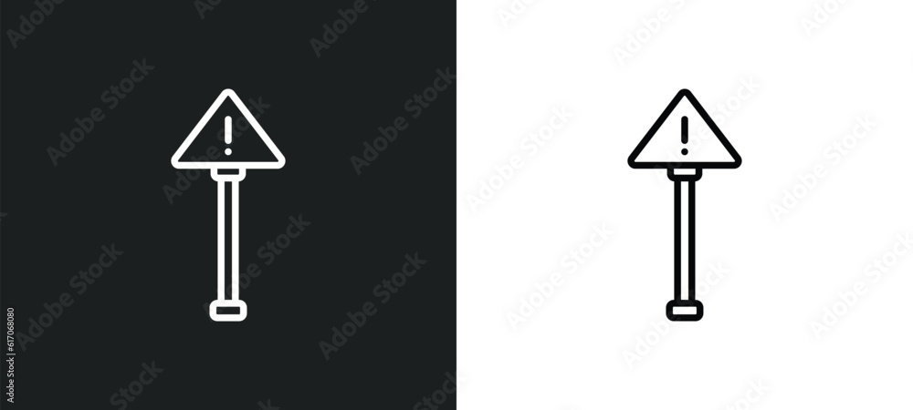 Poster warning line icon in white and black colors. warning flat vector icon from warning collection for we