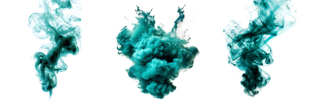 Teal blue paint splash ink smoke cloud in water isolated transparent - Generative AI