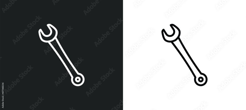 Poster garage wrench line icon in white and black colors. garage wrench flat vector icon from garage wrench