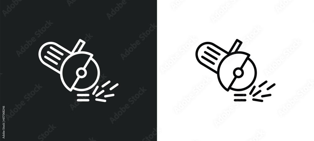 Poster angle grinder line icon in white and black colors. angle grinder flat vector icon from angle grinder
