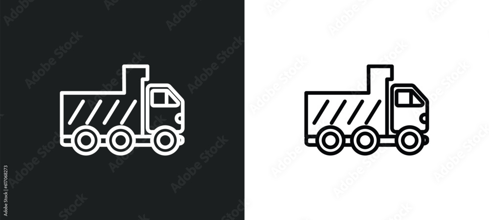 Aufkleber tipper line icon in white and black colors. tipper flat vector icon from tipper collection for web, 