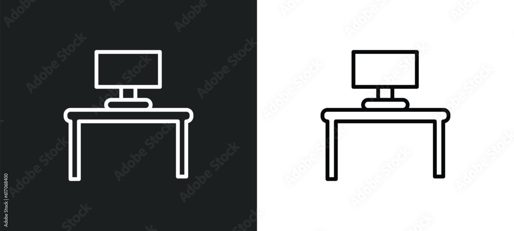 Aufkleber work station line icon in white and black colors. work station flat vector icon from work station co